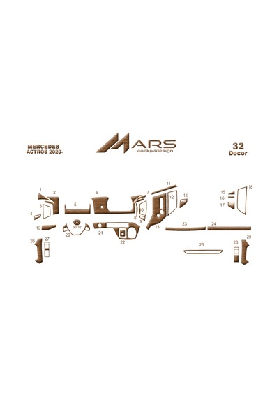 Mercedes Actros Torpido Kaplama 2021- 32 Parça Açık Meşe