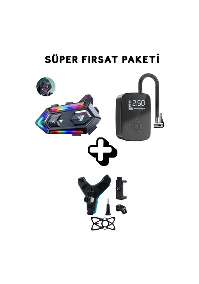 Fırsat Paket Motorsiklet Kask Interkom Kulaklık Oto Hava Pompa Kompresörü Kask Telefon Tutucu Aparat