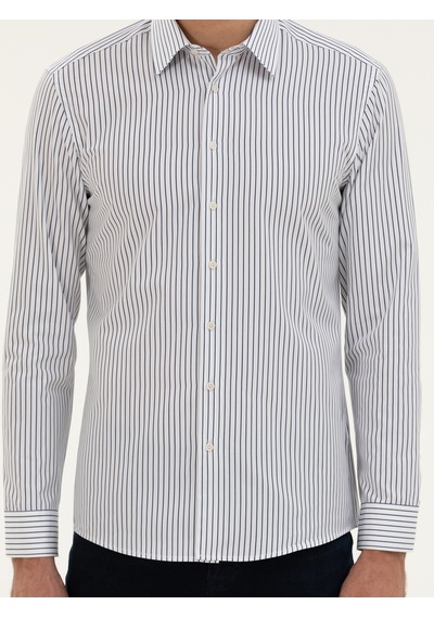Cacharel Lacivert Slim Fit Pamuk Çizgili Gömlek