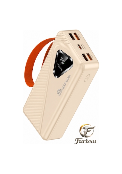 Gk-y433 30000 Mah Powerbank 22.5w Hızlı Şarj Dijital Ekranlı Led Işıklı Dahili Kablolu Taşınabilir Şarj Cihazı Bej