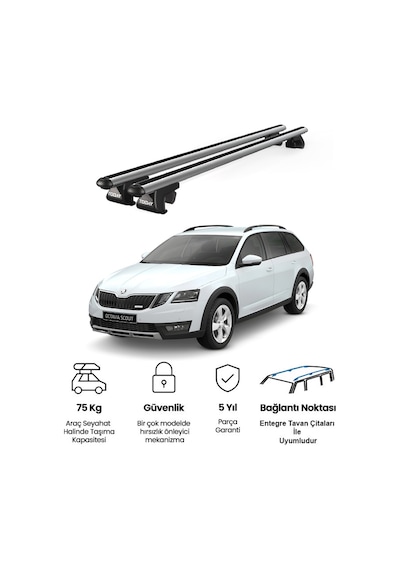 Venüs Skoda Octavia Station Wagon 2013-2020 Uyumlu Gri Ara Atkı Port Bagaj Tavan Barı