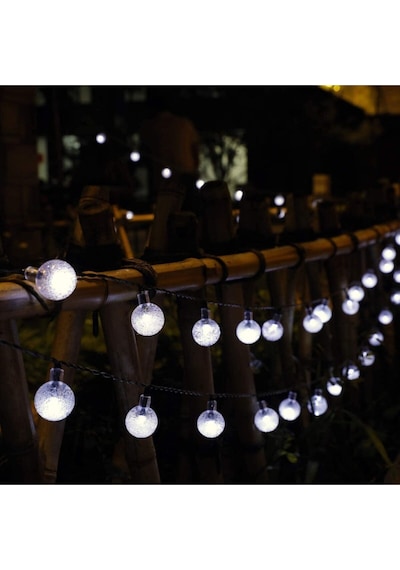 50 Led 7 Metre Beyaz Işık Güneş Enerjili Bahçe Teras Balkon Dekorasyon Ağaç Lambası Aydınlatması
