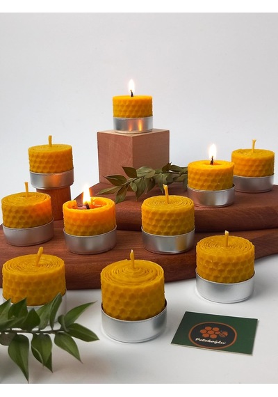 12 Adet Sarma Tealight Mum 3,5cm X3cm Doğal Petek Balmumu Mum Siyah