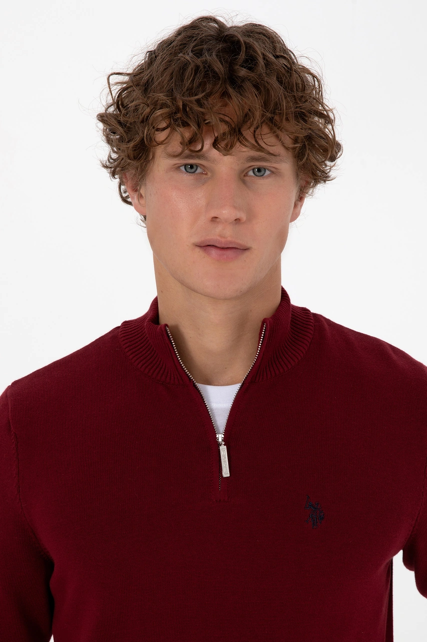 U.S. Polo Assn. Erkek Slim Fit Yarım Fermuarlı Bordo Basic Kazak 50313695-VR014 U.S. Polo Assn. Erkek Slim Fit Yarım Fermuarlı Bordo Basic Kazak 50313695-VR014