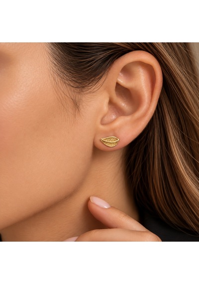 Servi 925 Ayar Gümüş Golden Leaf Yaprak Küpe-543 Altın - Gümüş