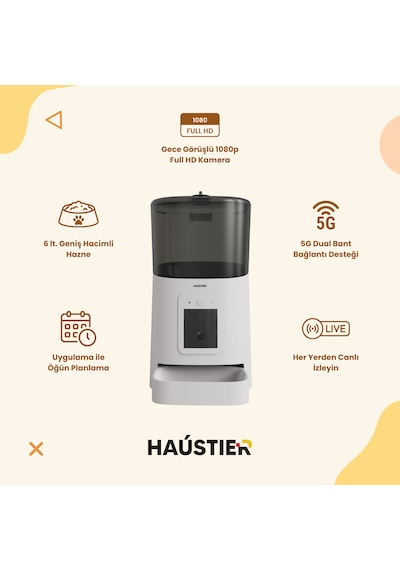 Haustier Pp003 Pro Beyaz Kameralı 1080p Fhd Gece Görüş Akıllı Otomatik Kedi Mama Kabı, Tuya App-wifi Uzaktan Kontrol, Sesle Çağırma, 2.4ghz-5ghz, 6lt Hazne, Metal Kase Haustier Pp003 Pro Beyaz Kameralı 1080p Fhd Gece Görüş Akıllı Otomatik Kedi Mama Kabı, Tuya App-wifi Uzaktan Kontrol, Sesle Çağırma, 2.4ghz-5ghz, 6lt Hazne, Metal Kase