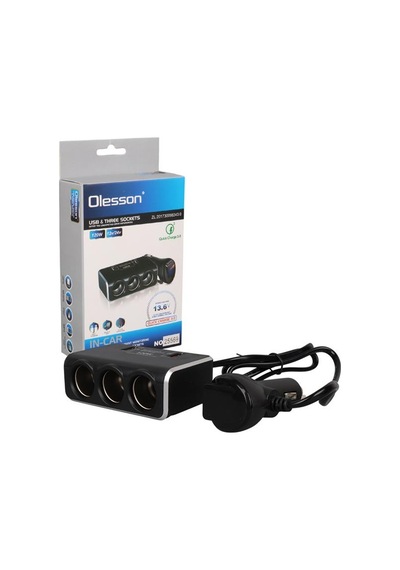 Olesson 1639 12-24v Çift Usb Girişli Hızlı Şarj Destekli 120w 80cm Kablolu Dijital Voltaj Ekranlı 3 Lü Araç Ç
