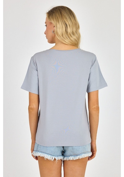 Yapay Zeka Tasarım Dijital Özel Baskılı %100 Pamuklu Penye Regular Fit T-shirt Gri