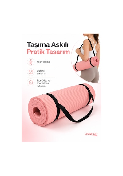 Ckspor 15 Mm Kaymaz Nbr Pilates Matı Taşıma Askılı Yoga Veegzerisiz Minderi Pembe