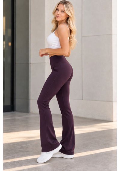Bul-al Kadın Yüksek Bel Fit Kesim Flara Paça Pantolon Bordo