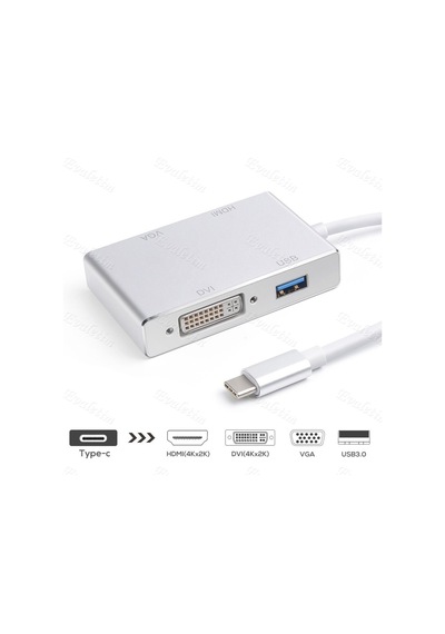 Type C To Hdmı Vga Dvı Usb 3.0 4498P Çevirici Adaptör Apple Uyumlu MacBook Hub