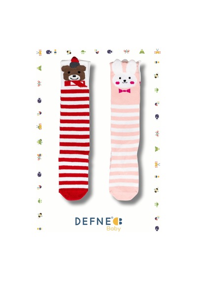Defne Baby 2 Çift Sevimli Hayvan Figürlü Pamuklu Dizaltı Çocuk Ve Bebek Çorabı Pembe-beyaz