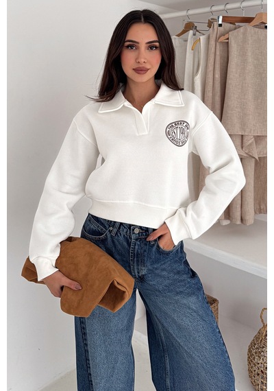 Noa & Noa Kadın Baskılı Oversize Sweatshirt Sporty Season 1992 Beyaz