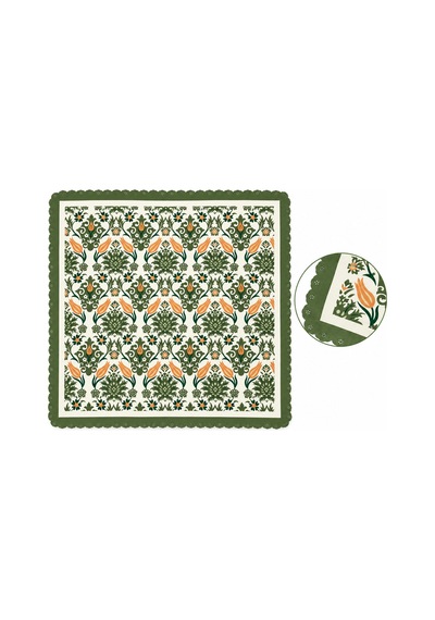 Tarzını Seç Haki Anadolu Lalesi Desenli Dantel Oya Kesim Fular / Bandana 70 X 70 Cm