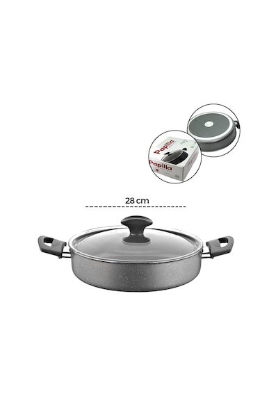 Papilla Fred 28 Cm Basık Granit Tencere - Karnıyarık Cam Kapaklı Brkt-705687- 6'li Paket Diğer