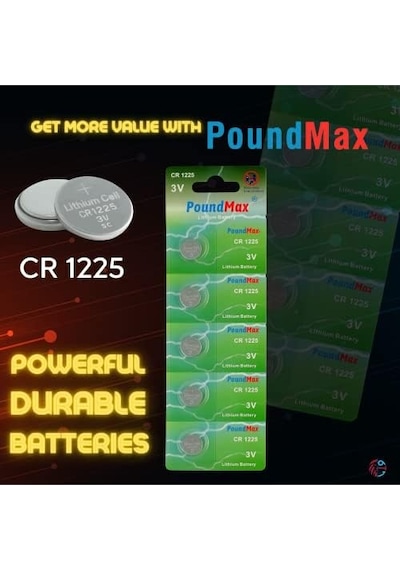 Poundmax 1225 Cr1225 Dl1225 3 V Lityum Düğmeli Piller 5'li Paket