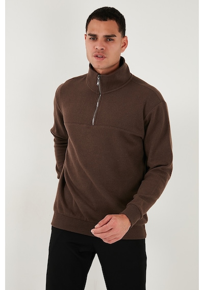 Buratti Pamuklu Regular Fit Yarım Fermuarlı Dik Yaka Erkek Kazak 456112 Kahve