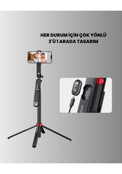Taşınabilir Tripod Ve Selfie Çubuğu Vlog Ve Video Çekimi Çok Renkli