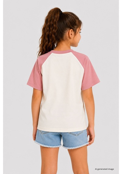 Ekru-gül Kurusu Standart Fit Reglan Kollu Kız Çocuk T-shirt - 75180 Ekru/gül Kurusu