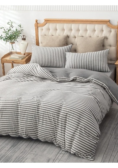 Caqqa Gray Collection Çift Kişilik Pamuk Lastikli Çarşaflı Nevresim Takımı Gri