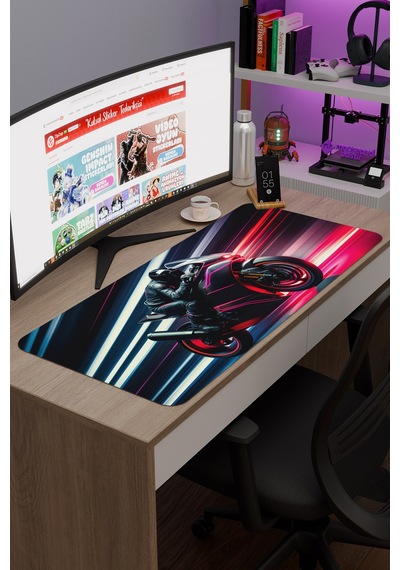 Motorsiklet Kaymaz Dikişli Kauçuk Oyuncu Mousepad V3 - 90x40 Xxl Gaming Mouse Pad Fare Altlığı