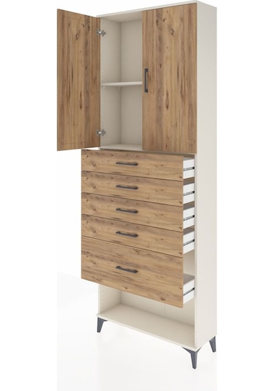 Arges Dolap 2 Raflı 5 Çekmeceli 2 Kapaklı 88x30x243 Aytaşı-çam Aytaşı