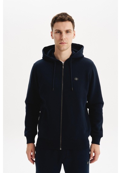 AR-MA Arma Erkek Regular Fit 3 İplik Kapüşonlu Sweatshirt Fermuarlı, Fleto Cepli, Kalın Kumaş K30324650502 Lacivert