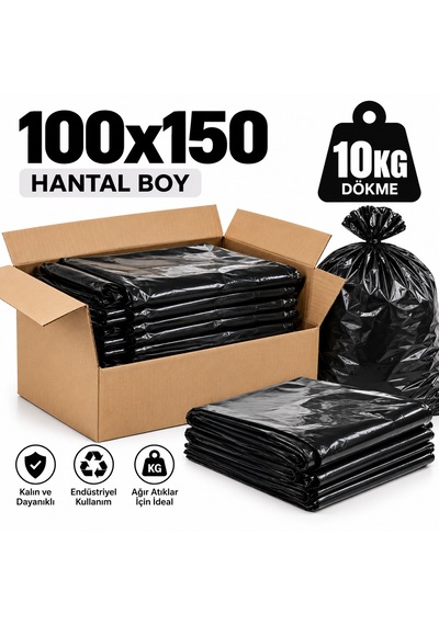 Siyah Çöp Torbası 100x150 Cm Hantal Boy 10 Kg Dökme Kalın Çöp Poşeti Endüstriyel Ağır Hizmet