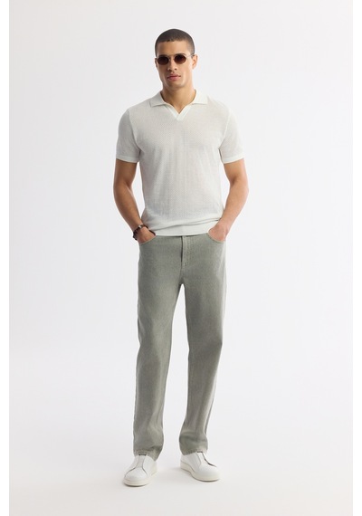 Avva Erkek Haki Klasik Bel %100 Pamuk Eskitme Yıkamalı Tokyo Straight Fit Jean Pantolon A51y3542