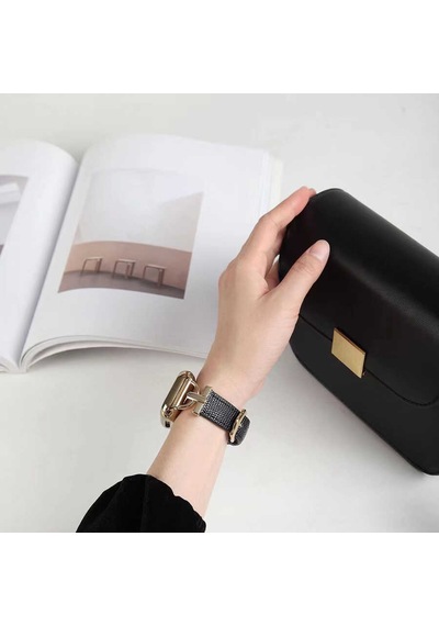 Ekılıf - Apple Uyumlu  Watch 40mm - Kordon Deri Kordon Krd-53 - Siyah