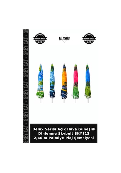 Delux Serisi Açık Hava Güneşlik Dinlenme Skybelt Sky113 2,40 M Palmiye Plaj Şemsiyesi Çok Renkli