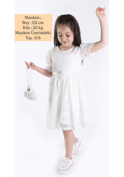 Aden Kids Kız Çocuk Çantalı Elbise BEYAZ