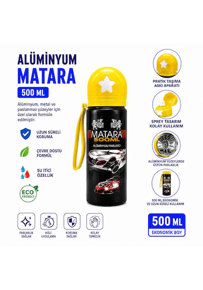 Alüminyum Matara 500 Ml Çocuk Su Matarası Pipetli Sızdırmaz Dayanıklı Taşıma İpli Siyah - Sarı