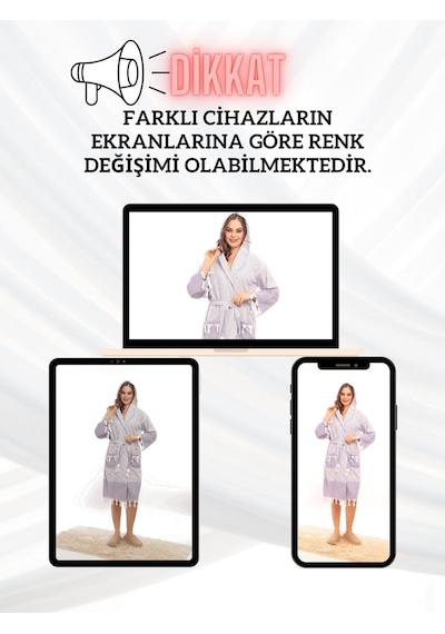 Hürrem Püsküllü Kapüşonlu Banyo Sauna Havuz Plaj Kadın Erkek Unisex Cepli Pamuklu Peştamal Bornoz Lila