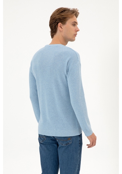 U.S. Polo Assn. Erkek Comfort Fit Bisiklet Yaka Açık Mavi Melanj Basic Kazak 50313679-VR112