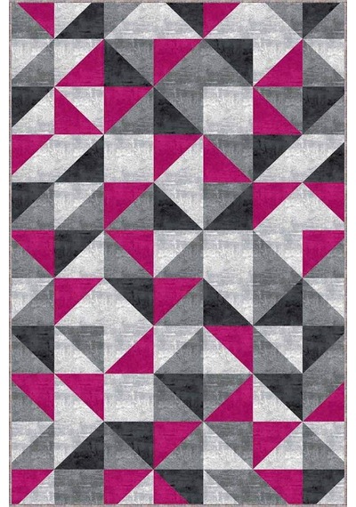 Fuşya Geometrik Kaymaz Taban Makinede Yıkanabilir Halı Pr02n11