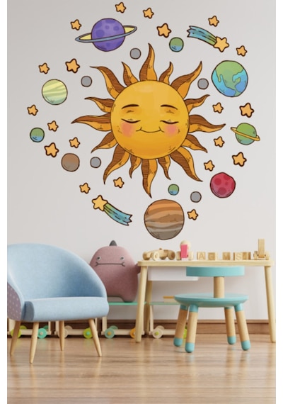 Güneş Sistemi ve Uzay Duvar Sticker Sulu Boya Renkler