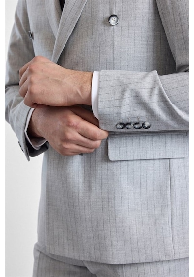 Süvari Gri Slim Kruvaze Yaka 6 Drop Takım Elbise Tk1006900395-s05