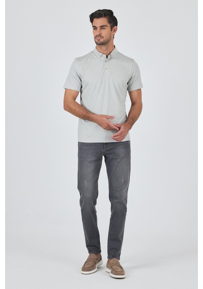 Gri Kısa Kol Düz Suprem Polo Yaka Cepsiz Pamuklu Casual Slim Fit Tişört 1011250160 601 Gri