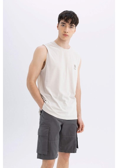 DeFacto Relax Fit Düz Paça Gabardin Kargo Bermuda Şort C5382AX24SMAR82