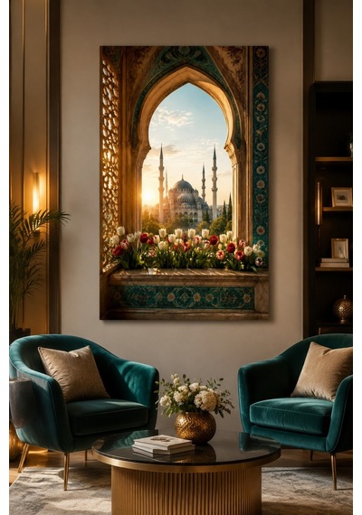Osmanlı Cami Penceresi Baskılı Cam Tablo Manevi Mimari Duvar Dekoru