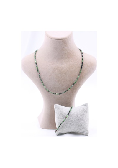 Anyolit Ruby In Zoisite Taşı Doğal Taş Kolye Bileklik Seti Fasetli Kesim 3-4 Mm Çok Renkli
