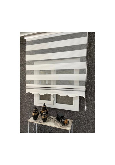 Beyaz Geniş Pliseli Zebra Stor Perde Etek Dilimli Alüminyum Kasa+etek Dilimi Hediye