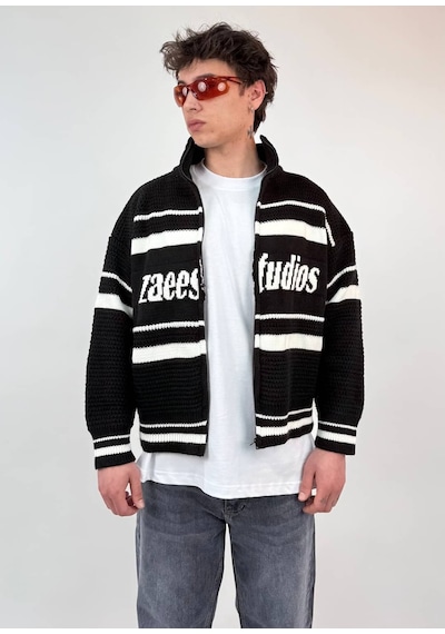 Zaee Studio Stripe Knit Crop Boy Triko Ceket beyaz