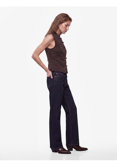 Koton Koton X Selected By Melis Ağazat - Slim Fit Mandarin Yaka Süslü Düğmeli Yelek Kurbağa Kapama Kahverengi Çizgili 7wak20358ew