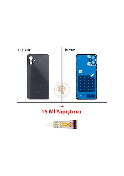 Samsung Galaxy M06 Siyah Renk Arka Kapak + B7000 Yapıştırıcı Arka Cam Batarya Kapağı Pil Kapağı Lazer Kesim Back Cover Galaxy M06 Uyumlu