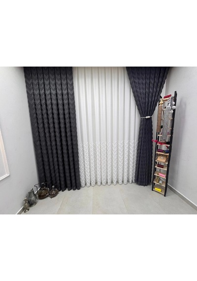 Nivemeshome Mayıs 1-027p Yarı Desen Ekru 1/3 Pileli Tül Perde