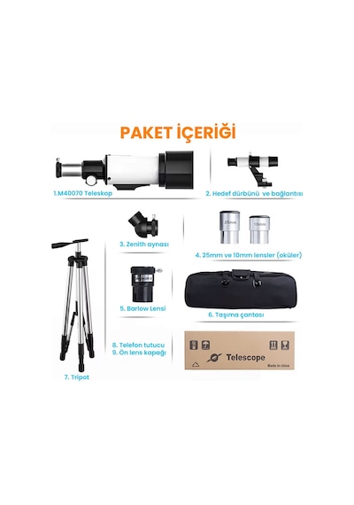 40070 Tripotlu Çantalı Zenith-barlow X2 Lensli Profesyonel Hd Teleskop