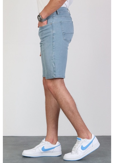 HLT Jeans Erkek Taşlamalı Rahat Kesim Likralı Esnek Mavi Jean Denim Kot Şort 001