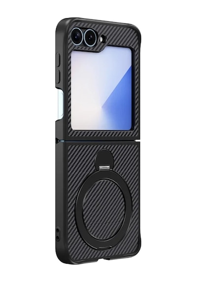 Teleplus Samsung Galaxy Uyumlu Z Flip 5 Kılıf Karbon Fiber Magsafeli 360 Dönerli Standlı Alp Kapak